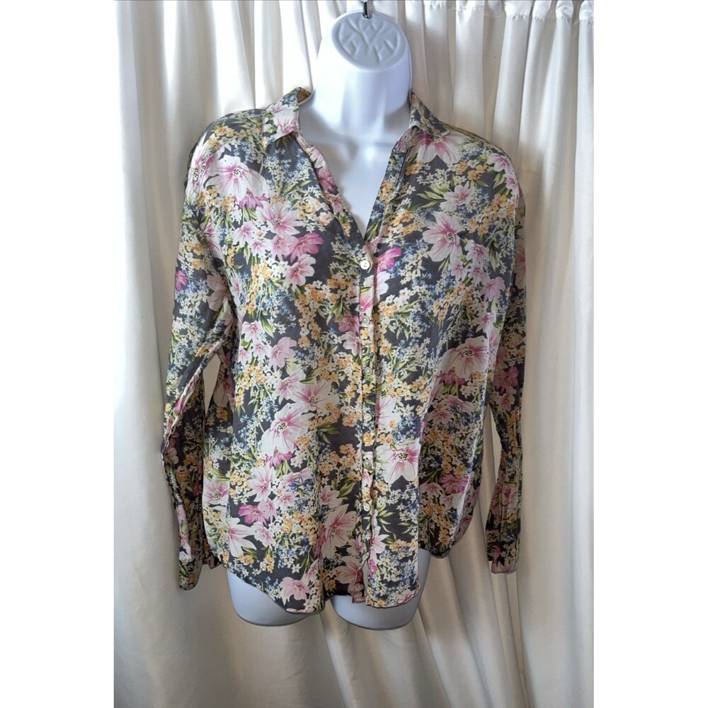 J.Jill Women’s Multicolor Floral Button Front Blouse Size S Boho Cottagecore
